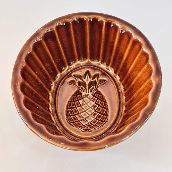 Williams Sonoma Brown Glaze Ceramic Pineapple Wall Hanging Jello Mold VTG Retro - Picture 4 of 9